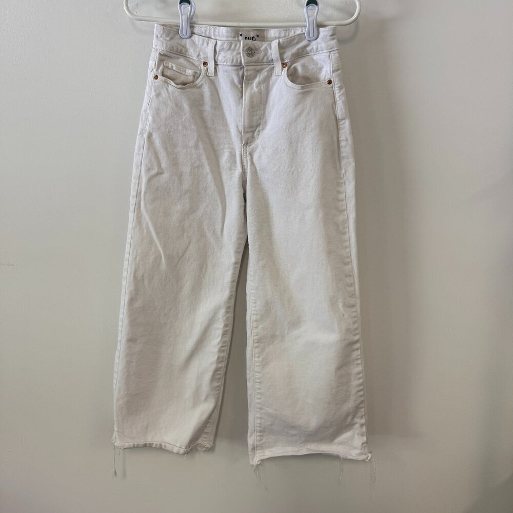 Paige White Denim Wide Leg Crop Raw Hem Jeans